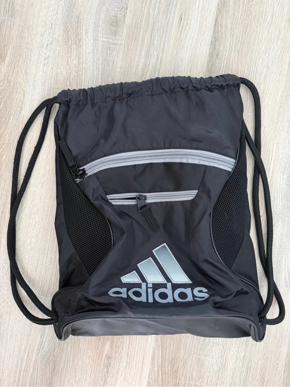 adidas Black Drawstring Gym Backpack with Gray Accents